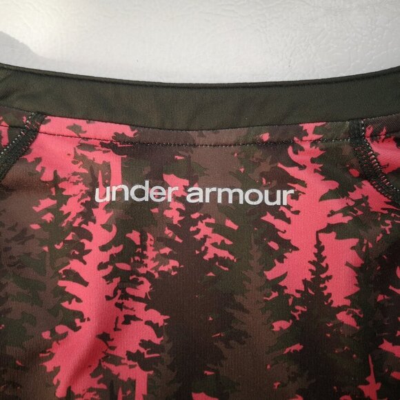Under Armour Ladies Size Medium Pink Brown Green V-neck Long Sleeves Rash Guard - Picture 8 of 11